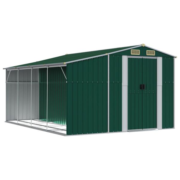 vidaXL Garden Shed Green Galvanized Steel, Polypropylene Large