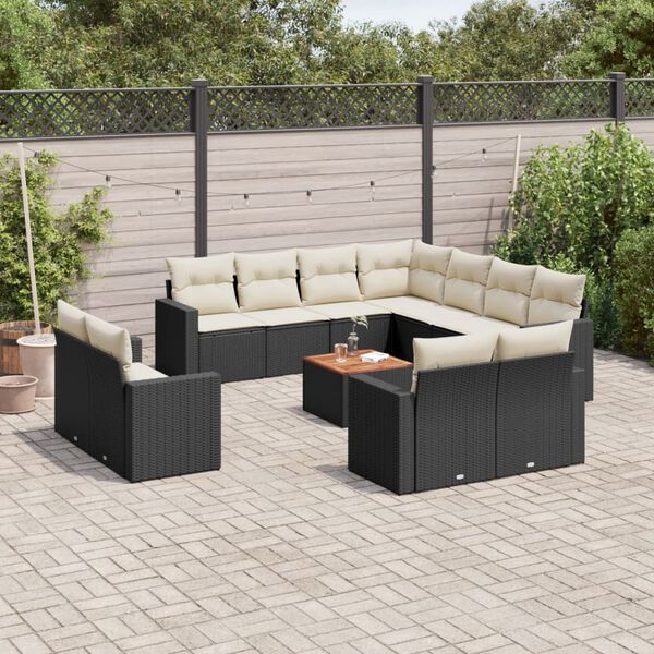 vidaXL Garden Sofa Set Black and Cream