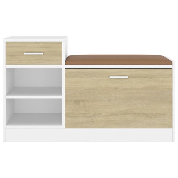 vidaXL Shoe Bench White and Sonoma Oak Engineered wood, MDF, faux leather