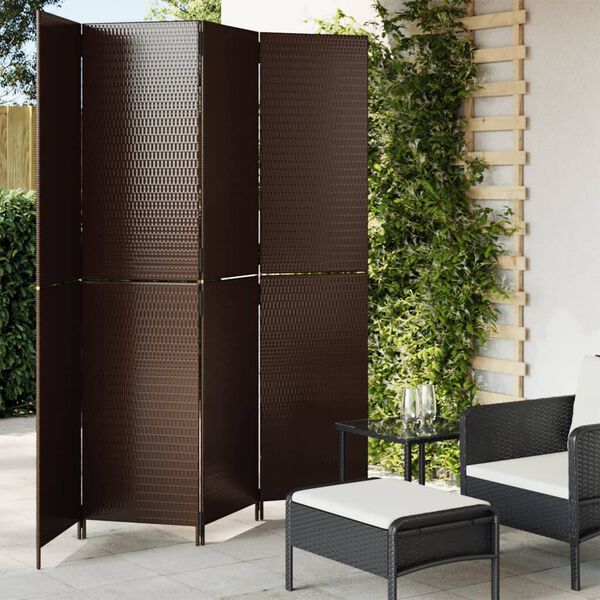 vidaXL Room Divider 4 Panels Brown Poly Rattan