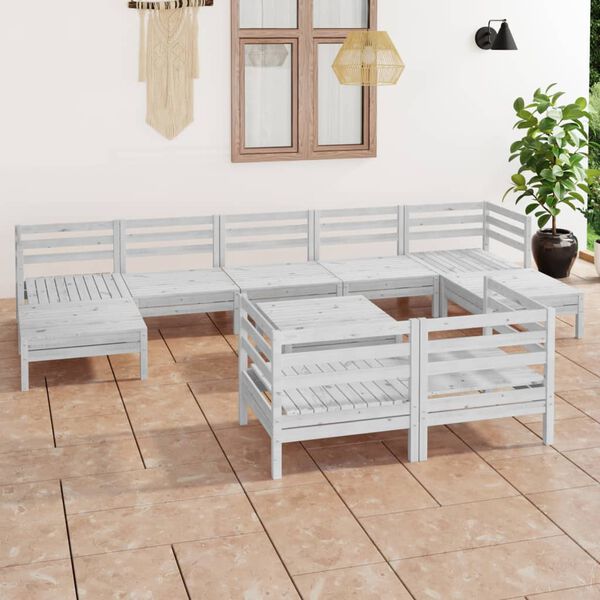 vidaXL Garden Lounge Set White Solid Pine Wood Large Modular