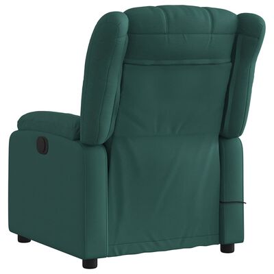 Back view of teal green recliner chair showing pocket and back panel