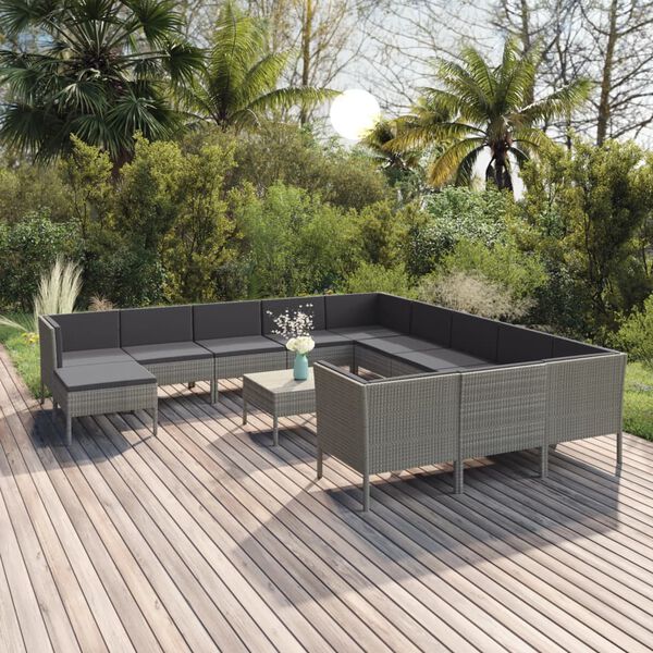 vidaXL Garden Lounge Set Grey PE rattan, powder-coated steel, polyester