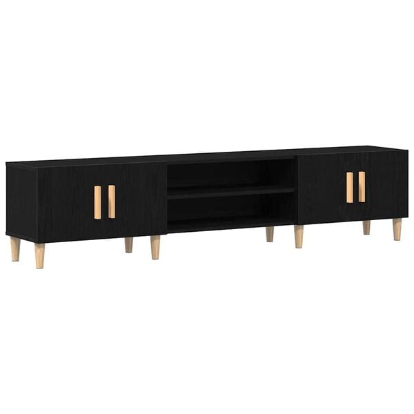 vidaXL TV Cabinet Black Oak 70.87 x 12.40 x 15.75 in Engineered Wood
