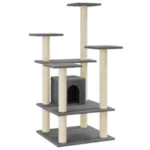 vidaXL Cat Tree Dark Grey Engineered wood, plush, sisal Large Stackable