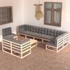vidaXL Garden Lounge Set Grey, Natural Wood Solid pine wood, Polyester