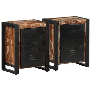 vidaXL Bedside Cabinet Set of 2 Multicolor Solid Mango Wood, Iron Small
