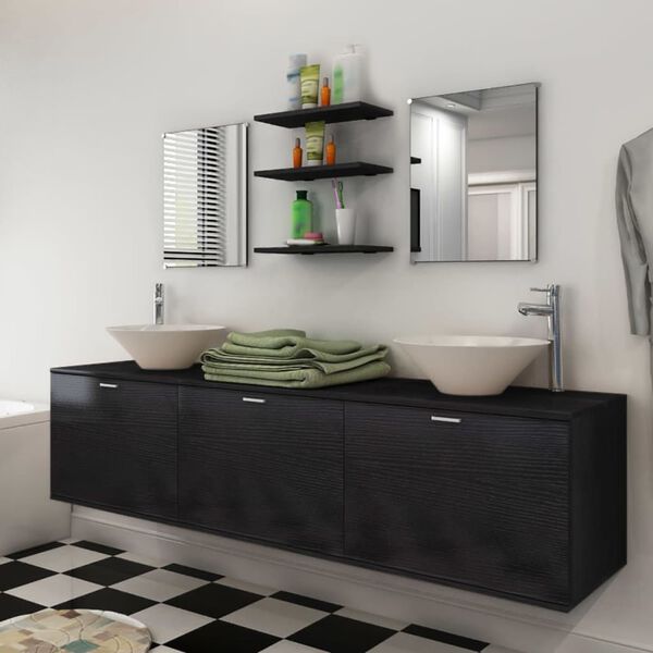 vidaXL Bathroom Cabinet Black Engineered Wood Standard Bathroom Cabinet