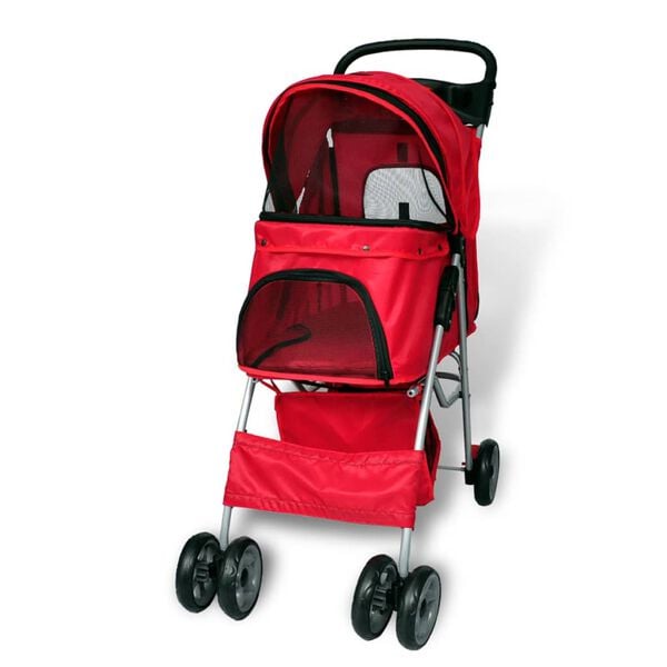 vidaXL Pet Stroller Red PVC Medium Foldable Pet Stroller Rectangular