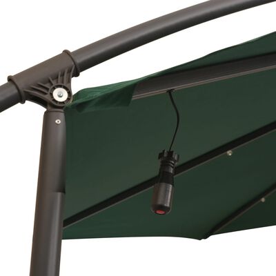 vidaXL Hanging Parasol with LED Lighting 118.1" Green Metal Pole