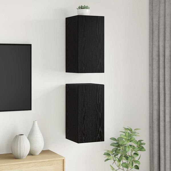 vidaXL Wall TV Cabinet 2 pcs Black Oak 12.01 x 11.81 x 23.62 in