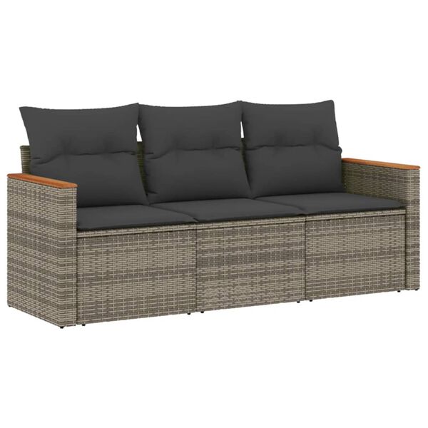 vidaXL Garden Sofa Set Grey PE rattan, powder-coated steel, polyester