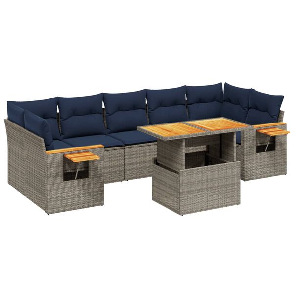 vidaXL 8 Piece Patio Sofa Set with Cushions Gray Poly Rattan