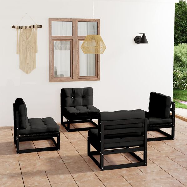 vidaXL Garden Lounge Set Black Solid pinewood, fabric (100% polyester)