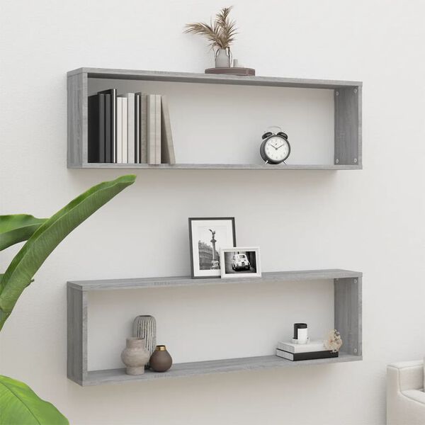 vidaXL Wall Cube Shelf Set of 2 Grey sonoma Engineered wood