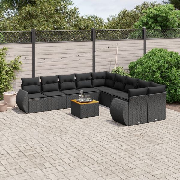 vidaXL Garden Sofa Set Black PE Rattan Large UV-resistant materials