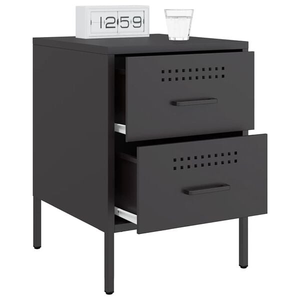 vidaXL Bedside Cabinet Set of 2 Black Steel Compact Bedside Cabinet