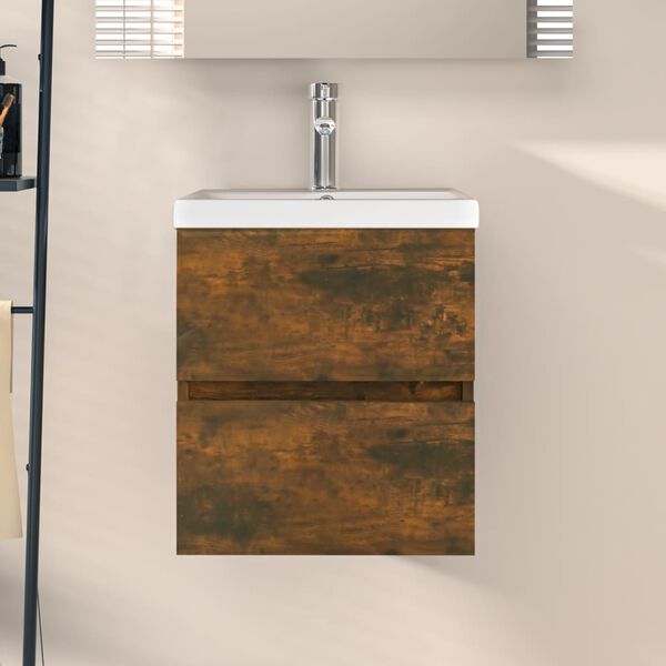 vidaXL Sink Cabinet Smoked oak Engineered wood 16.1 x 15.2 x 17.7 in