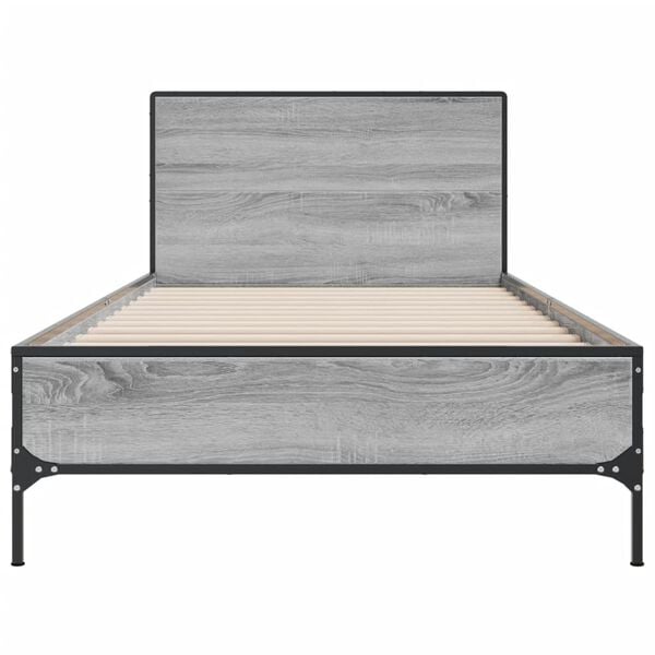 vidaXL Bed Frame Grey sonoma Engineered wood, Metal, Plywood Single
