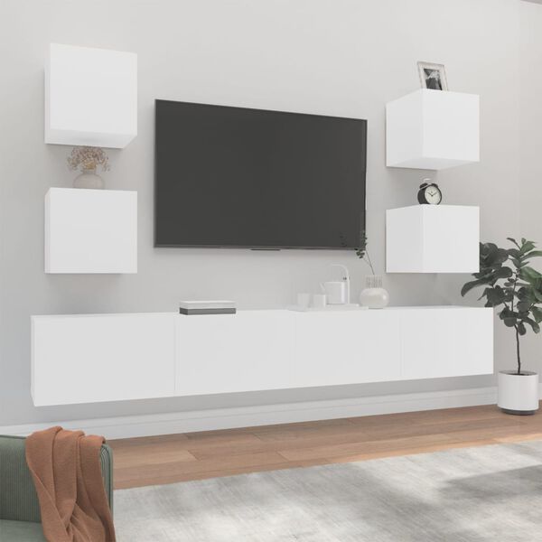 vidaXL TV Cabinet Set Set of 6 White Engineered Wood Various Sizes