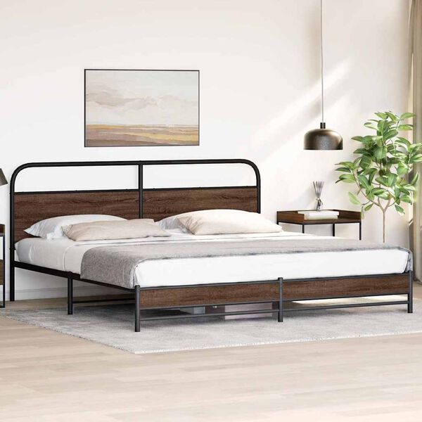vidaXL Bed Frame Brown Oak Steel, Engineered Wood Full Bed Frame