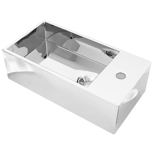 vidaXL Wash Basin with Overflow 19.3x9.8x5.9" Ceramic Silver