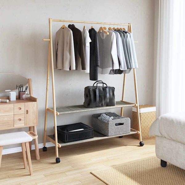 vidaXL Clothes Rack Natural Bamboo Bamboo, Fabric 52.0 x 17.9 x 61.2 in