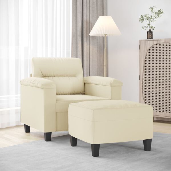 vidaXL Sofa Chair with Footstool Cream 23.6" Faux Leather