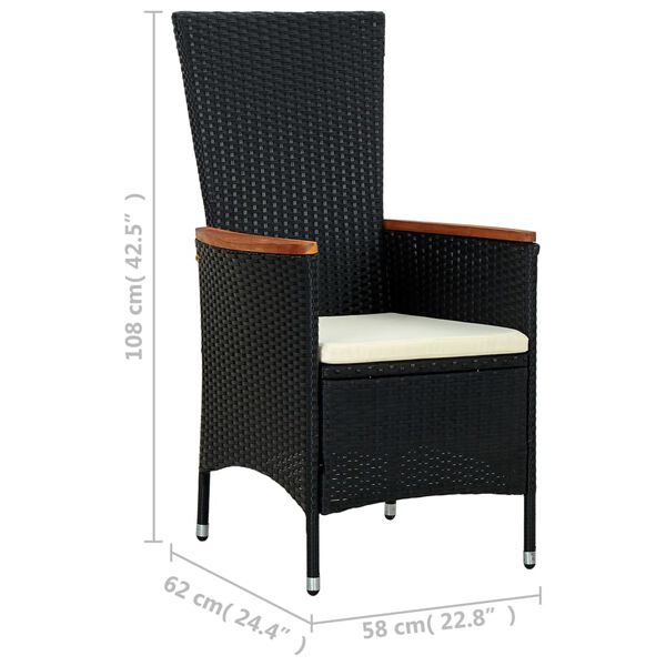 vidaXL Outdoor Dining Set Black PE rattan Large Adjustable Footrests