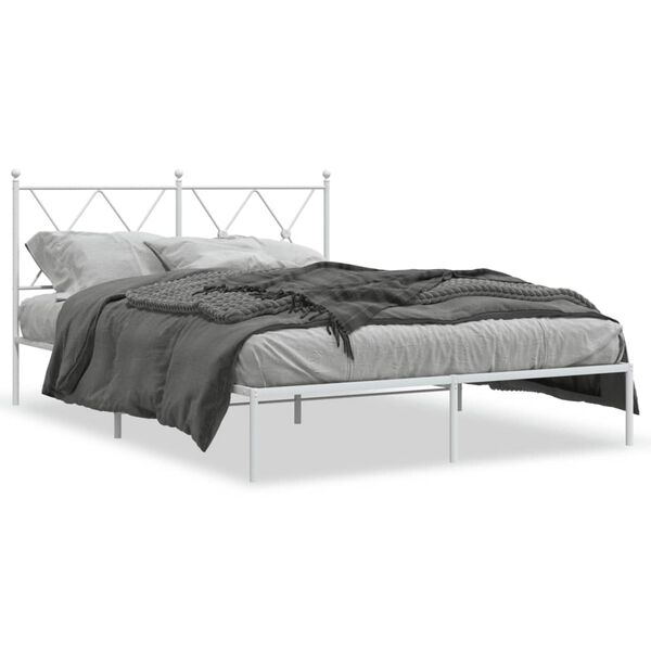 vidaXL Bed Frame White Powder-Coated Steel Double Bed Frame