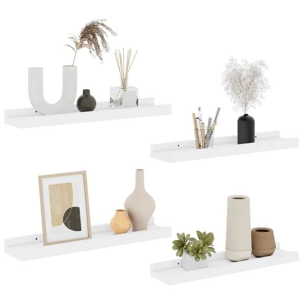 vidaXL Wall Shelf Set of 4 White MDF Medium Decorative Inlays
