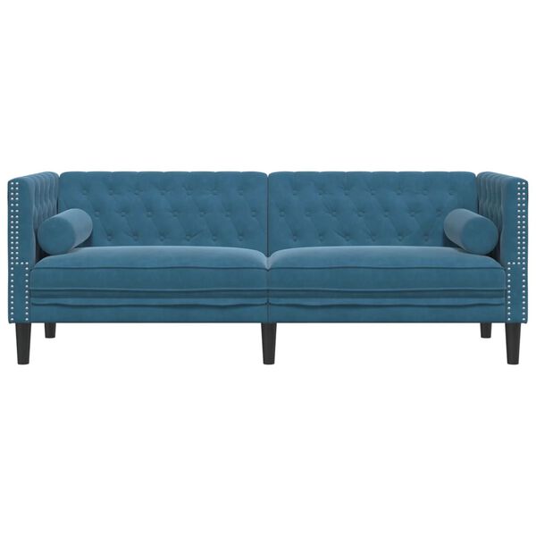 vidaXL Chesterfield Sofa with Bolsters 3-Seater Blue Velvet