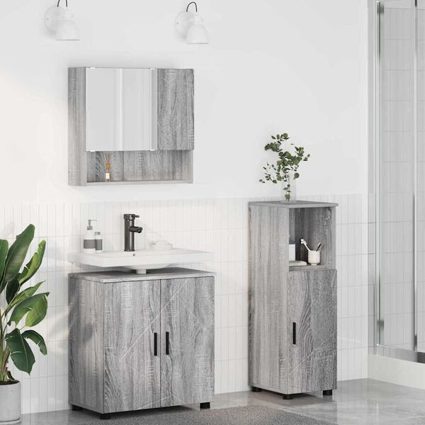 vidaXL Bathroom Furniture Set Wall-mounted with Door 3 pcs Grey Sonoma