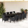 vidaXL 11 Piece Patio Dining Set with Cushions Black Poly Rattan and Glass