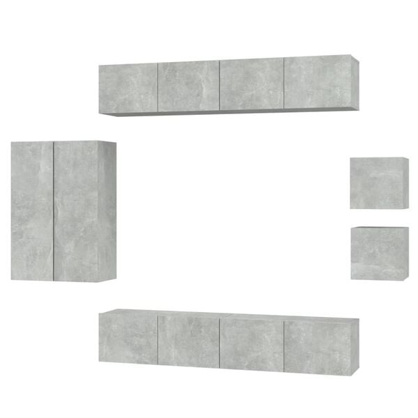 vidaXL TV Cabinet Set Set of 8 Concrete Grey Engineered Wood