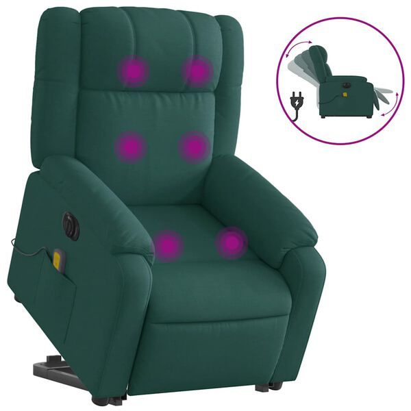 vidaXL Electric Stand Up Massage Recliner Chair Dark Green