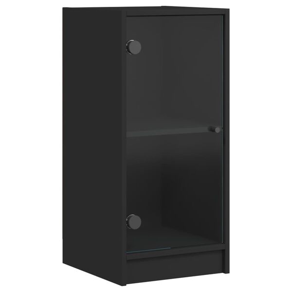 vidaXL Side Cabinet with Glass Doors Black 13.8"x14.6"x29.7"