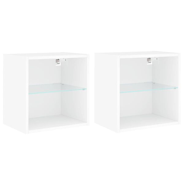vidaXL Bedside Cabinet Set of 2 White Engineered Wood, Glass Standard