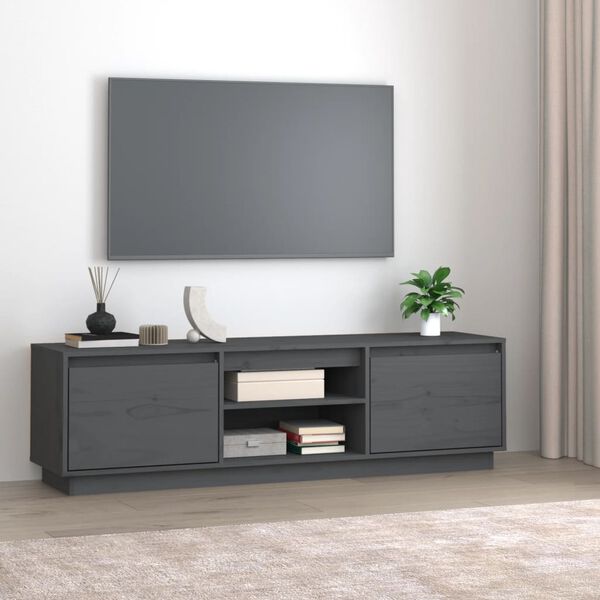 vidaXL TV Cabinet Grey Solid pine wood Medium TV Cabinet Rectangular