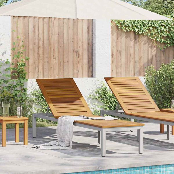 vidaXL Sun lounger Reclining Gray 200 x 55 x 35cm Solid Acacia wood