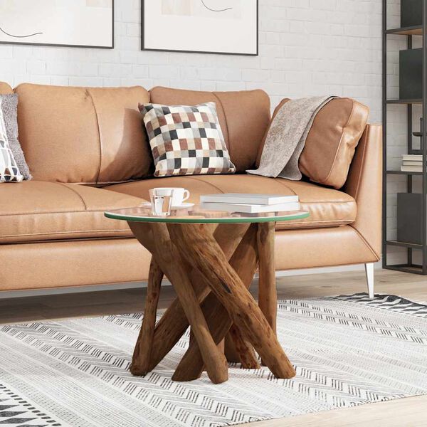 vidaXL Coffee Table Brown with a clear glass top