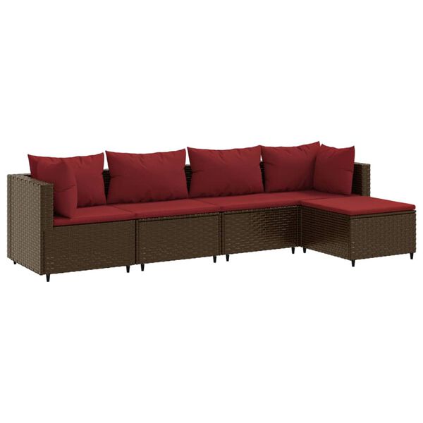 vidaXL Patio Lounge Set Set of 5 Brown with cinnamon red cushions