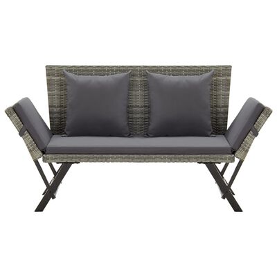 vidaXL Patio Bench with Cushions 69.3" Gray Poly Rattan