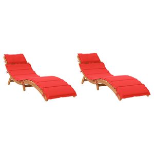vidaXL Patio Sunlounger Set of 2 Red, Natural Solid Acacia Wood, Polyester