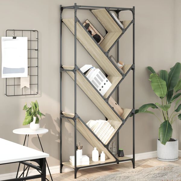 vidaXL Bookcase Sonoma oak Engineered wood & metal Tall Bookshelf