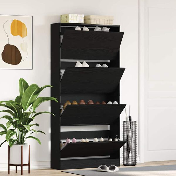 vidaXL Shoe Cabinet Black Oak 31.50 x 8.27 x 64.37 in Engineered Wood