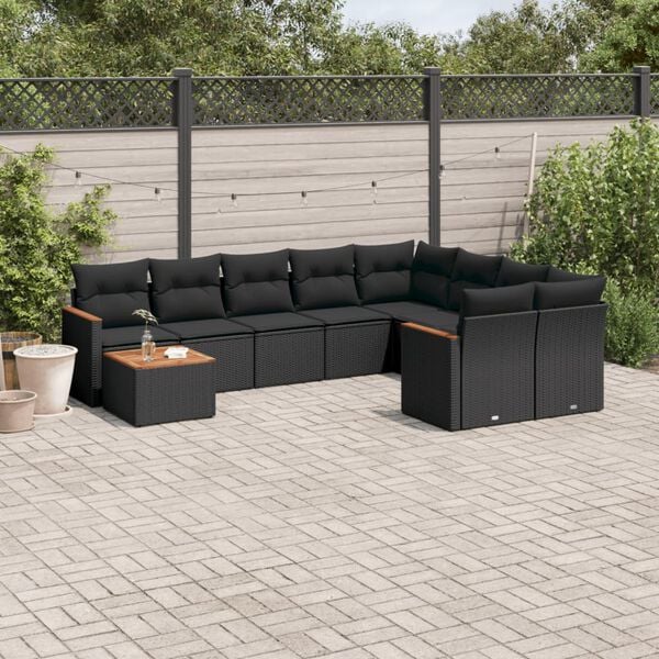 vidaXL Garden Sofa Set Black PE Rattan Large Adjustable Feet