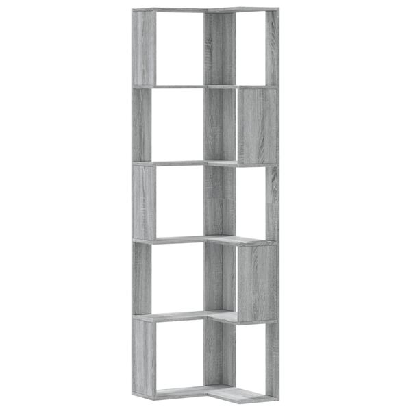 vidaXL Corner Bookcase 5-Tier Grey Sonoma 19.7x19.7x70.5" Engineered Wood