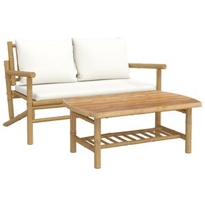 vidaXL Garden Lounge Set Bamboo with cream white cushions