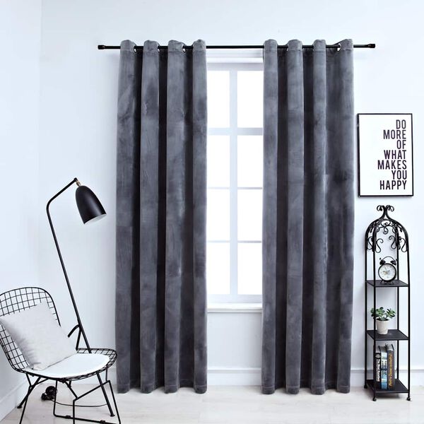 vidaXL Blackout Curtains with Rings 2 pcs Velvet Anthracite 55.1x68.9"
